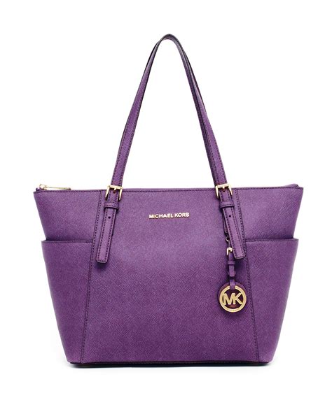 michael kors black and purple bag|Michael Kors purple tote bag.